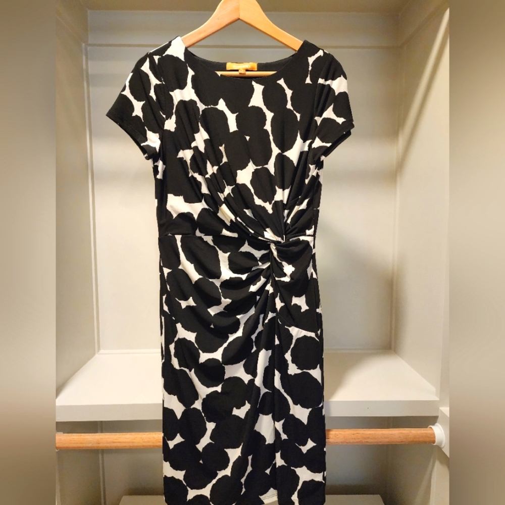 Ellen Tracy Black & White Lined Short Sleeve Dress Size Small Great condition